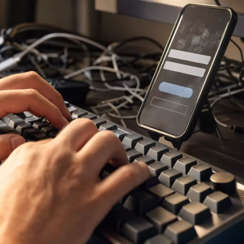 Close up of hands coding a Flutter app